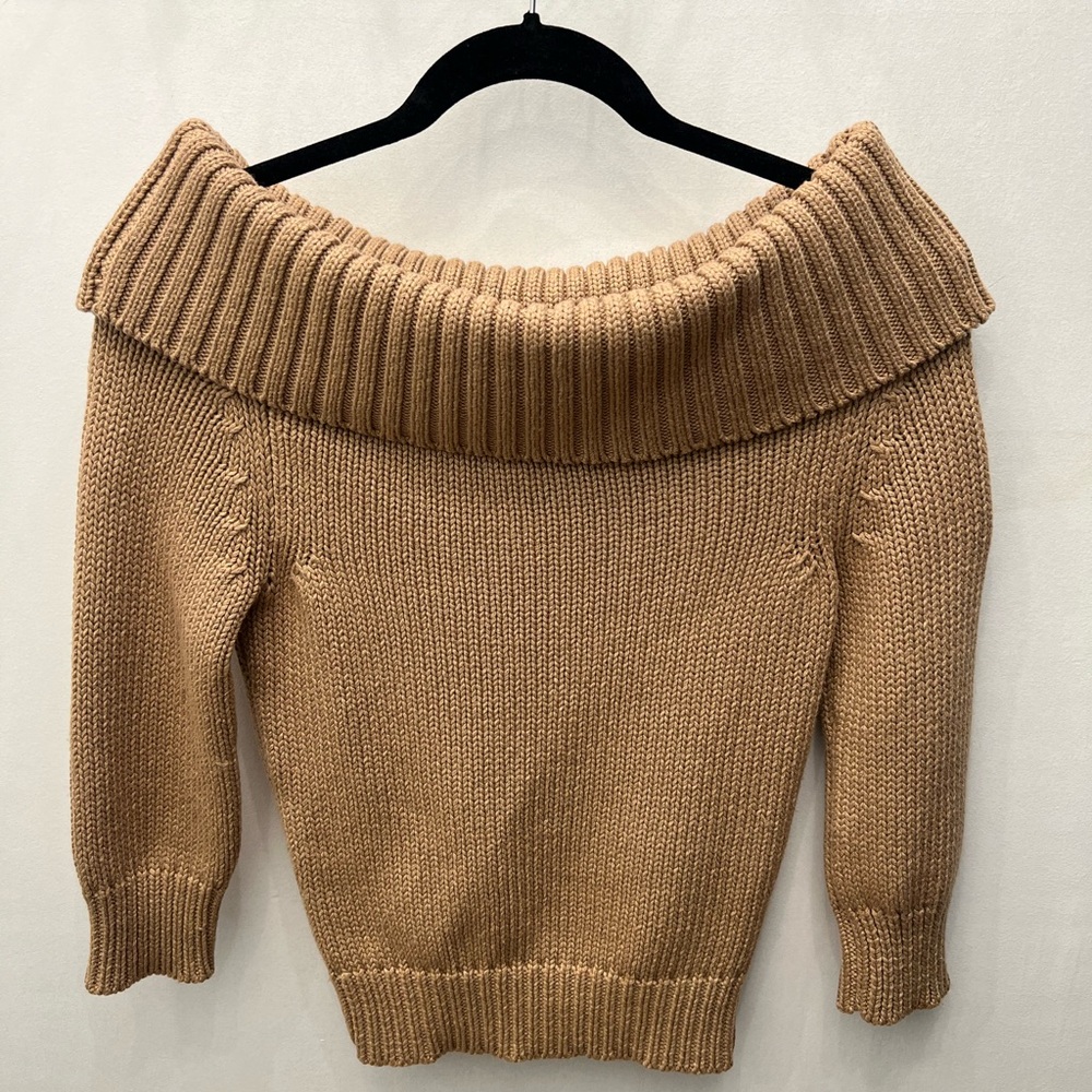 Celine Silk and Cashmere Tan Off-Shoulder Sweater